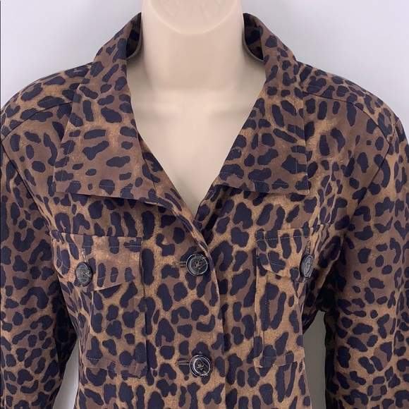 Linea leopard print trench jacket belted L - Picture 2 of 5
